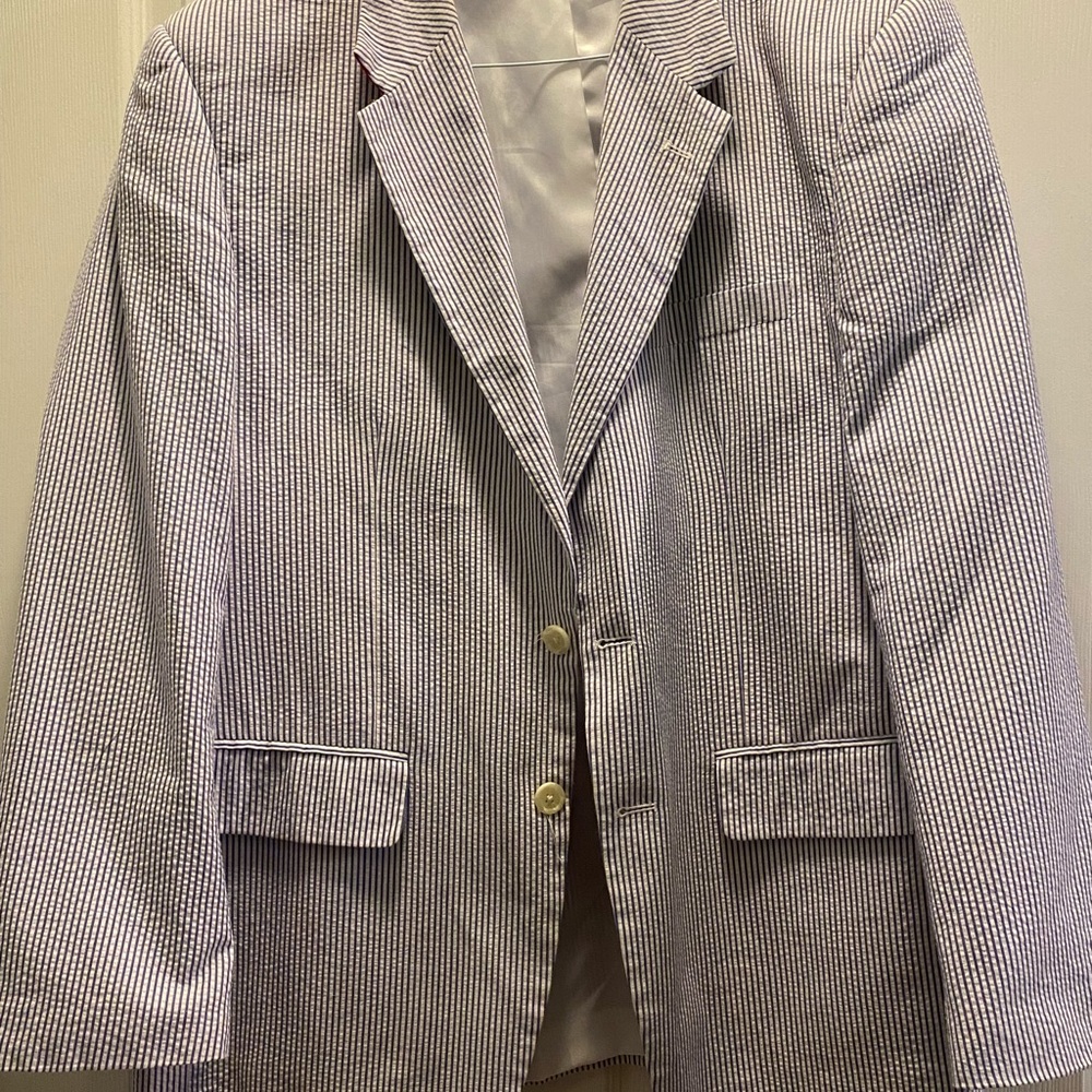 Blue + white striped suit